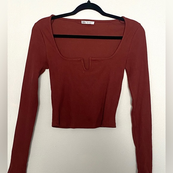 ZARA SET BROWN RIBBED TOP FLARED PANTS SIZE M - Picture 1 of 2